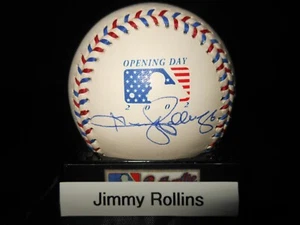 JIMMY ROLLINS SIGNED 2002 OPENING DAY FLAG BASEBALL RAWLINGS OMLB - PHILS - RARE - Picture 1 of 6