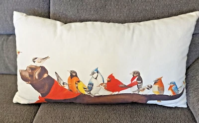 Dog W/Birds Lumbar Pillow by Wendy Russell Chocolate Lab w/Birds On It's Back - Image 1 of 4