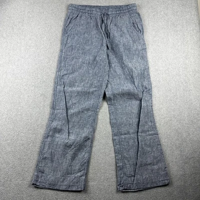 L.L.Bean Pants Womens 4 Blue 100% Linen Pull On Elastic Waist Drawstring Pockets - Image 1 of 4