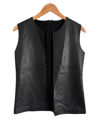 Peter Cohen Brown Leather Vest Size S Open Front Lined Quiet Elegance Minimalist - Image 1 of 4