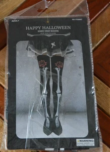 Happy Halloween Kniestrümpfe Skelett ROT Rosen schwarz Erwachsene 28,35 x 3,94 Zoll - Bild 1 von 5