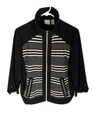 CHICO'S Zenergy Jacket Size 1 Womens M Black Golf Tennis Pickleball Full Zip - Imagem 1 de 4