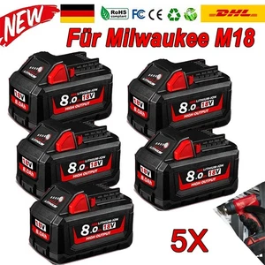 5x Für Milwaukee M18 High Output Akku M18B6 18V XC 8,0Ah Li-Ion 48-11-186 DE - Bild 1 von 10
