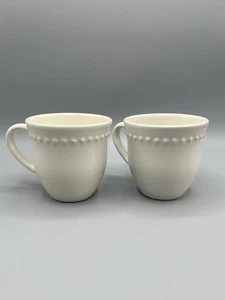 2 Pottery Barn Emma Kaffeetasse Becher weiß Perlenrand rustikal Bauernhaus - Bild 1 von 5
