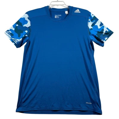 Camiseta atlética Adidas Techfit ClimaLite azul manga camuflada masculina grande - Imagem 1 de 4