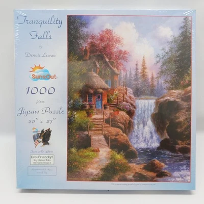 SunsOut Tranquility Falls 1000 pc Jigsaw Puzzle 20" X 27" #48371 Cabin,Waterfall - Image 1 of 4