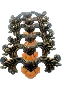 Set of Six 1930's Art Deco Taupe Bakelite Shell Original Door Pulls, Scrolled - Picture 1 of 3
