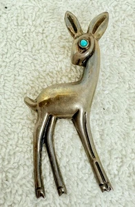 Vintage mexikanische Sterling Silber Hirsch Brosche mit Türkis Auge gemarkt Silver Me - Bild 1 von 8