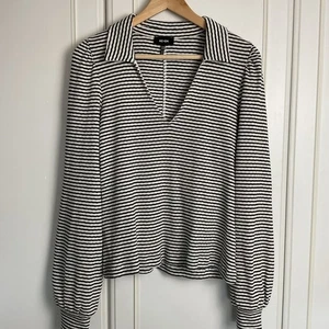 ME + EM Cotton Striped Top Size UK 14 Black Ivory Stretchy - Picture 1 of 11