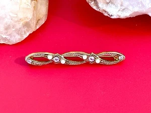 Spilla da bar vintage tono oro con perle semi e strass rosa A998 - Foto 1 di 4