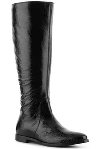 Sergio Rossi Lack Strukturleder Flache Kniehohe Stiefel, Schwarz, S 5, EU 35, Neu mit Karton - Bild 1 von 7