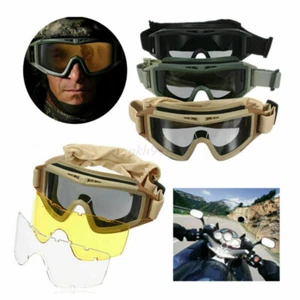 Anti Fog Goggles With 3 Lenses Tactical Airsoft Eye Safety Protection Glasses AU - Picture 1 of 25