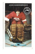 JOHN VANBIESBROUCK 1980 SAULT STE.MARIE SSO GREYHOUNDS POLICE HOCKEY CARD # 13