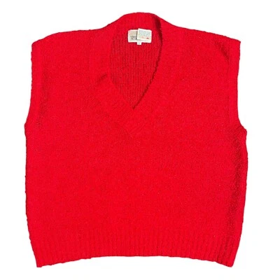 VTG 80s 90s Women L Red Acrylic Vest Textured V-Neck Grannycore Academia School - Image 1 of 4