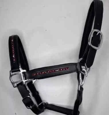 Rotes Kristallleder Pferd gepolstert Premium Qualität Kopf Halsband Halfter a... - Bild 1 von 4