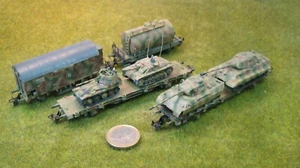 4 Waggon + 4 Panzer Wehrmacht DRG 1/120 TT , BTT, Tillig Messingbuchsen +Achsen - Bild 1 von 8