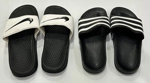Lote de 2 diapositivas Adidas y Nike - talla US 4 y 5 unisex juveniles en muy buena condición - Imagen 1 de 6