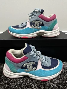 Chanel CC Logo Multicolor Suede Trainer Sneakers - Picture 1 of 11