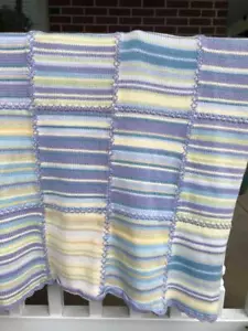 Pottery Barn Kids Patchwork Knit Blanket 34 x 44" Pastels Scalloped Border - Picture 1 of 8