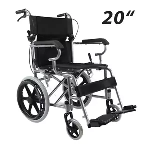20" Foldable Wheelchair Park Brakes Lightweight Soft Mobility Aid Fold Disabled - Picture 1 of 15