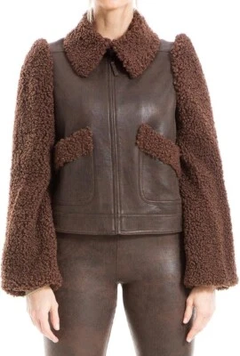 Max Studio London Leatherette Jacket Womens XL Brown Cropped Front Pocket Chic — 第 1/4 张图片