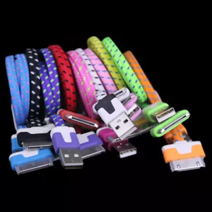 Flat Braided USB Data Sync Charger Cable For iPhone 4 4S 3G 3GS iPad 2 &1 iPod - Picture 1 of 25