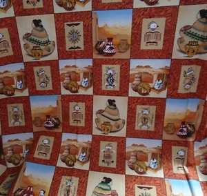 Tela nativa americana estampado artesanal de cerámica tonos tierra 42""WX67""L - Imagen 1 de 2
