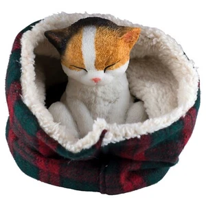 Calico Kitten Sleeping In Fuzzy Bed Cat Figurine 4" High Resin New In Box! - Picture 1 of 3
