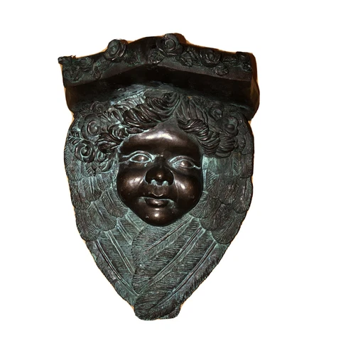HEAVY Patina Bronze Resin Cherub Angel Wing Flowers Wall Sconce Shelf Corbel 10” Cover