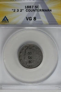 1887 .05 ANACS VG 8  "2 3 2" COUNTERMARK  Liberty Nickel, V Nickel, 5 Cent Piece - Picture 1 of 2