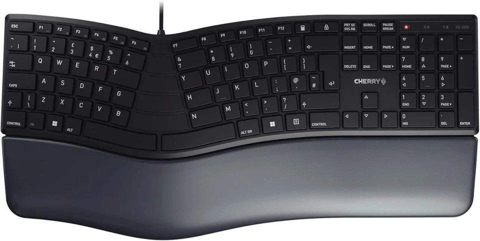 CHERRY 4500 ERGO Ergonomic Keyboard UK Layout QWERTY Wired Padded Palm Rest - Image 1 of 4