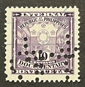 Travelstamps: Philippines Documentary Revenue Tax Stamp 10 Centavo Used Perfin - Picture 1 of 5