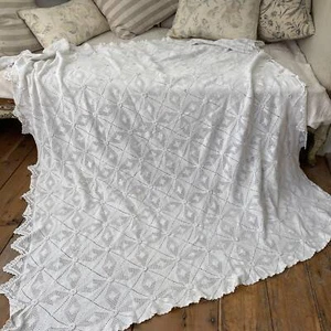 Encaje Francés Vintage Cubierta Blanco Hilo Algodón Hecho a Mano Tejido - Imagen 1 de 10