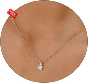 Dainty CZ Diamond Solitaire Pendant Necklaces for Women 14K Gold Plated Single r - Picture 1 of 13