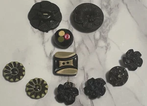 Vintage Black Old Plastic Button Lot 130-48 - Picture 1 of 12