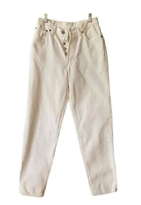 Vintage Women's White Levis 501 Button-Fly Jeans 1990s Mom Jeans Size 11 - Picture 1 of 8