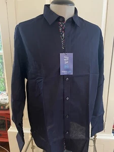 Mens Casual Long Sleeve Collared Button Up Shirt Navy w Pattern Size XL SLIM FIT - Picture 1 of 9