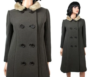 Vintage Princess Coat Sz S Brown Wool Honey Blonde Mink Fur Collar Betti Brent - Picture 1 of 7