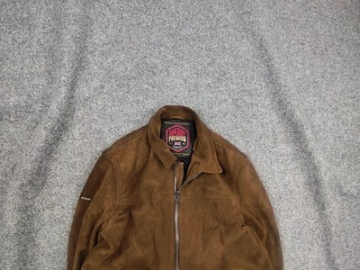 Superdry Premium suede leather tan Brown Zip British Jacket - Image 1 of 4
