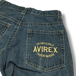 Vintage Y2K Avirex Jeans Men 30 x 31 Blue Baggy Wide Leg Embroidered Logo Dark - Picture 1 of 10