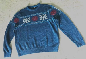 Suéter Lands End Azul Fair Isle Copo de Nieve Mezcla de Lana Tejido Vacaciones Talla L 42-44 - Imagen 1 de 13