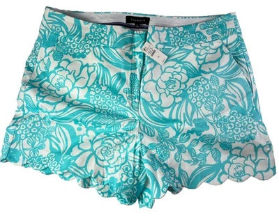 Pantalones Cortos Talbots Mujer 16 Blanco Aqua Floral Algodón Vieira Dobladillo - Nuevos Con Etiquetas Foto 1 de 4