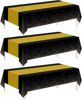 3 Pack Black and Gold Tablecloths for Events,54"x108" Plastic Table Cloths for - Image 1 of 4