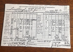 Photocopy of Charles Lindbergh's Report Card at University of Wisconsin - 1921 - Picture 1 of 5