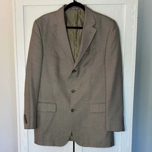 Oscar de la Renta Men's 100% Silk Beige Brown Houndstooth Blazer Size 40 Long - Picture 1 of 12