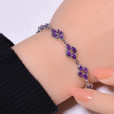 Brazalete Tenis Plata Esterlina 925 Amatista Púrpura 8.99" B_9734_683_3 Foto 1 de 4