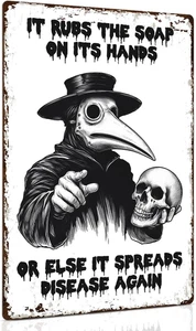 8 x 12 Zoll Pestarzt Badezimmerschild - gotische Wanddekoration - es reibt die Seife an der Hand - Bild 1 von 8