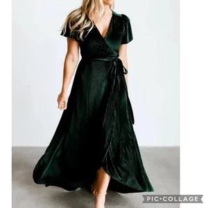 Maxi vestido envolvente de terciopelo acanalado Baltic Born Andi verde para mujer talla XXL 1x 2x - Imagen 1 de 11