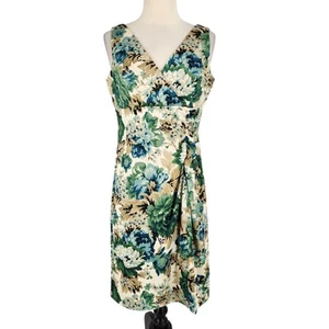 Vintage Donna Ricco Pastel Floral Print Summer Satin Sleeveless Sheath Dress 8P - Picture 1 of 7