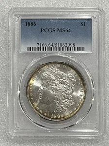 Dólar de plata Morgan 1886 graduación profesional MS64 ~ belleza dorada ~ ver fotos ~ (998) - Imagen 1 de 2